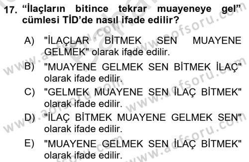 Türk İşaret Dili Dersi 2021 - 2022 Yılı (Final) Dönem Sonu Sınav Soruları 17. Soru