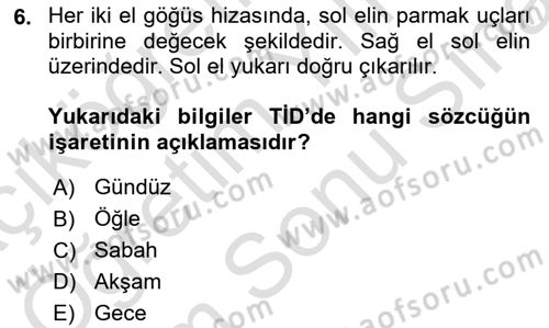 Türk İşaret Dili Dersi 2021 - 2022 Yılı (Final) Dönem Sonu Sınav Soruları 6. Soru