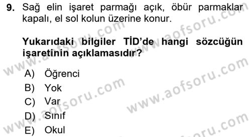 Türk İşaret Dili Dersi 2021 - 2022 Yılı (Final) Dönem Sonu Sınav Soruları 9. Soru