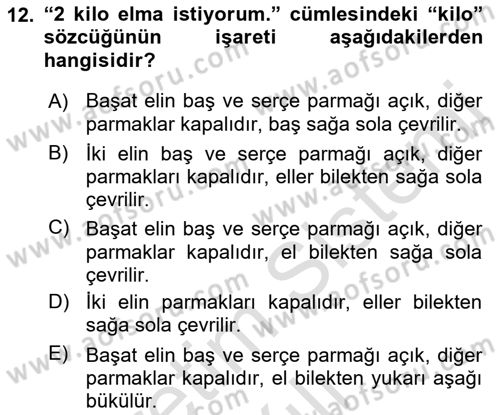 Türk İşaret Dili Dersi 2021 - 2022 Yılı Yaz Okulu Sınavı 12. Soru