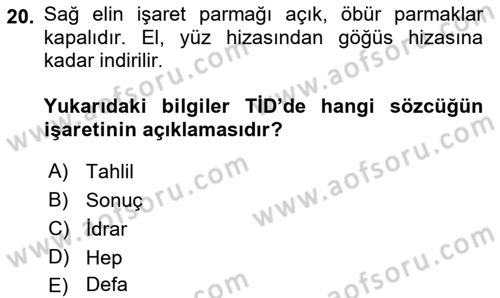 Türk İşaret Dili Dersi 2022 - 2023 Yılı Yaz Okulu Sınav Soruları 20. Soru
