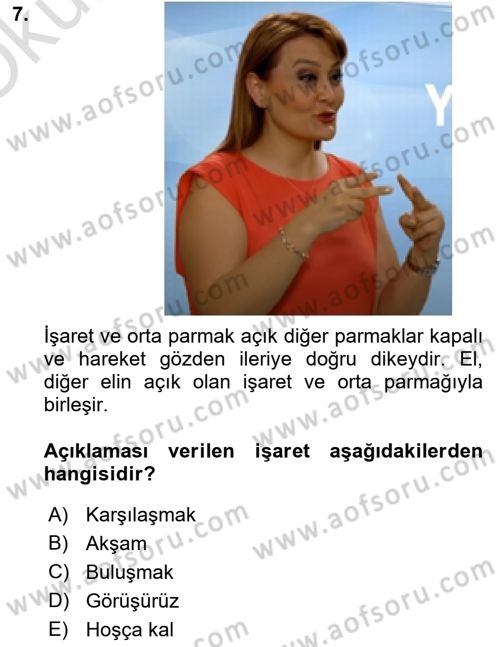 Türk İşaret Dili Dersi 2022 - 2023 Yılı Yaz Okulu Sınav Soruları 7. Soru