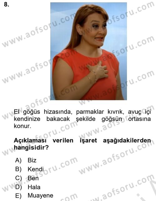 Türk İşaret Dili Dersi 2022 - 2023 Yılı Yaz Okulu Sınav Soruları 8. Soru