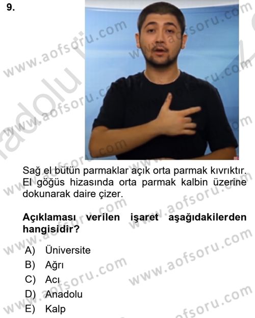 Türk İşaret Dili Dersi 2022 - 2023 Yılı Yaz Okulu Sınav Soruları 9. Soru