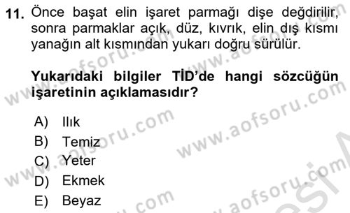 Türk İşaret Dili Dersi 2023 - 2024 Yılı (Final) Dönem Sonu Sınav Soruları 11. Soru