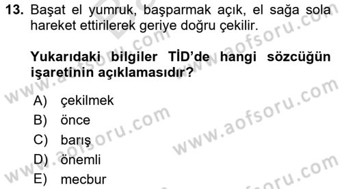 Türk İşaret Dili Dersi 2023 - 2024 Yılı (Final) Dönem Sonu Sınav Soruları 13. Soru