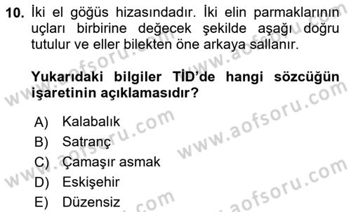 Türk İşaret Dili Dersi 2023 - 2024 Yılı Yaz Okulu Sınav Soruları 10. Soru