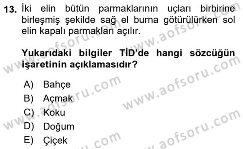 Türk İşaret Dili Dersi 2023 - 2024 Yılı Yaz Okulu Sınav Soruları 13. Soru