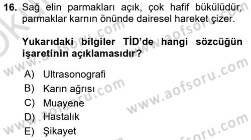 Türk İşaret Dili Dersi 2023 - 2024 Yılı Yaz Okulu Sınav Soruları 16. Soru