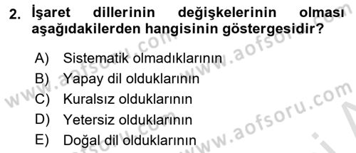 Türk İşaret Dili Dersi 2023 - 2024 Yılı Yaz Okulu Sınav Soruları 2. Soru