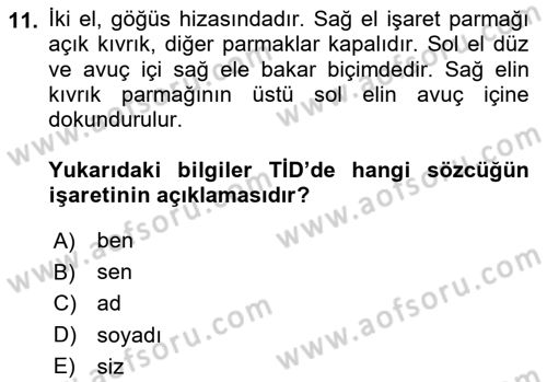 Türk İşaret Dili Dersi 2024 - 2025 Yılı (Vize) Ara Sınav Soruları 11. Soru