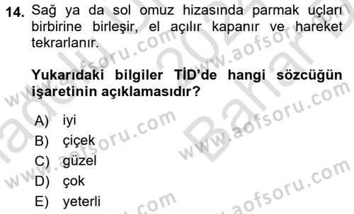 Türk İşaret Dili Dersi 2024 - 2025 Yılı (Vize) Ara Sınav Soruları 14. Soru