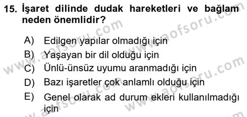 Türk İşaret Dili Dersi 2024 - 2025 Yılı (Vize) Ara Sınav Soruları 15. Soru