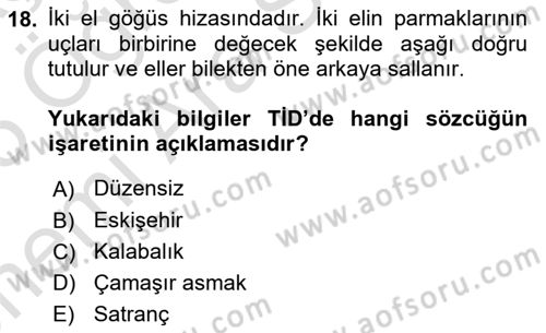Türk İşaret Dili Dersi 2024 - 2025 Yılı (Vize) Ara Sınav Soruları 18. Soru