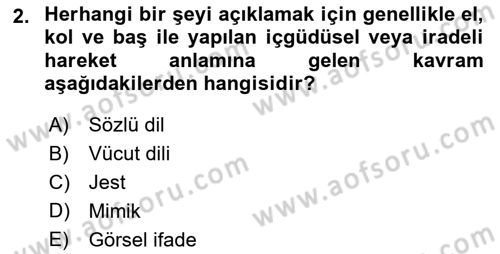 Türk İşaret Dili Dersi 2024 - 2025 Yılı (Vize) Ara Sınav Soruları 2. Soru