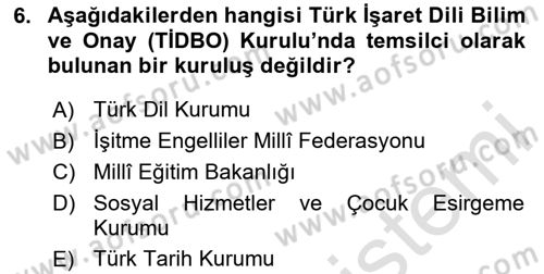 Türk İşaret Dili Dersi 2024 - 2025 Yılı (Vize) Ara Sınav Soruları 6. Soru