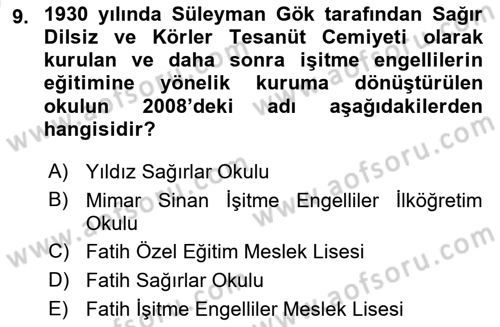 Türk İşaret Dili Dersi 2024 - 2025 Yılı (Vize) Ara Sınav Soruları 9. Soru