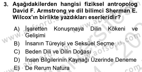 Türk İşaret Dili Dersi 2024 - 2025 Yılı (Final) Dönem Sonu Sınav Soruları 3. Soru