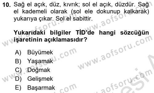 Türk İşaret Dili Dersi 2024 - 2025 Yılı Yaz Okulu Sınav Soruları 10. Soru