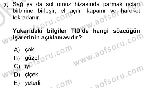 Türk İşaret Dili Dersi 2024 - 2025 Yılı Yaz Okulu Sınav Soruları 7. Soru