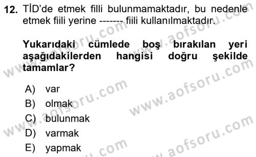 Türk İşaret Dili Dersi 2025 - 2026 Yılı (Vize) Ara Sınav Soruları 12. Soru