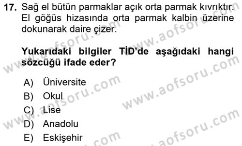 Türk İşaret Dili Dersi 2025 - 2026 Yılı (Vize) Ara Sınav Soruları 17. Soru