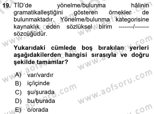 Türk İşaret Dili Dersi 2025 - 2026 Yılı (Vize) Ara Sınav Soruları 19. Soru