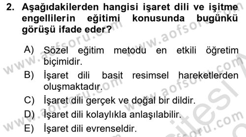Türk İşaret Dili Dersi 2025 - 2026 Yılı (Vize) Ara Sınav Soruları 2. Soru