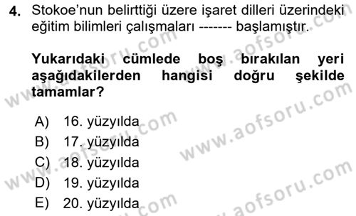 Türk İşaret Dili Dersi 2025 - 2026 Yılı (Vize) Ara Sınav Soruları 4. Soru