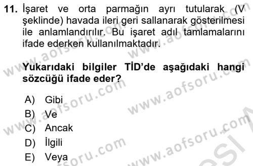 Türk İşaret Dili Dersi 2025 - 2026 Yılı (Final) Dönem Sonu Sınav Soruları 11. Soru