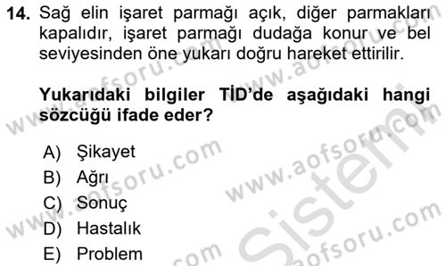 Türk İşaret Dili Dersi 2025 - 2026 Yılı (Final) Dönem Sonu Sınav Soruları 14. Soru