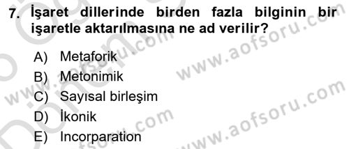 Türk İşaret Dili Dersi 2025 - 2026 Yılı (Final) Dönem Sonu Sınav Soruları 7. Soru