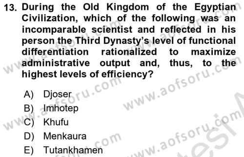 Introduction to World Civilization Dersi 2017 - 2018 Yılı (Vize) Ara Sınav Soruları 13. Soru