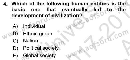Introduction to World Civilization Dersi Ara Sınavı Deneme Sınav Soruları 4. Soru
