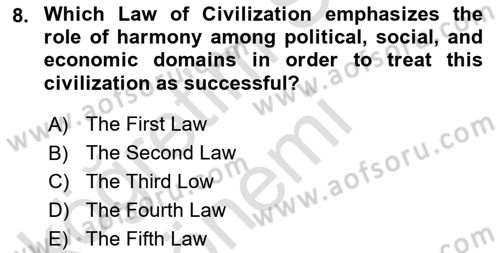 Introduction to World Civilization Dersi Ara Sınavı Deneme Sınav Soruları 8. Soru