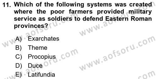Introduction to World Civilization Dersi 2017 - 2018 Yılı (Final) Dönem Sonu Sınav Soruları 11. Soru