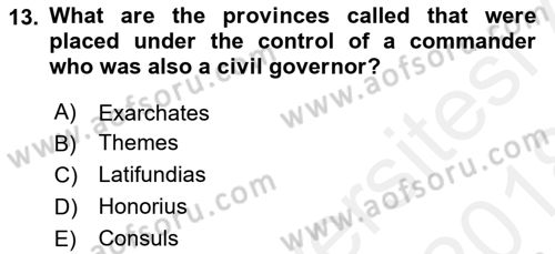 Introduction to World Civilization Dersi 2017 - 2018 Yılı (Final) Dönem Sonu Sınav Soruları 13. Soru