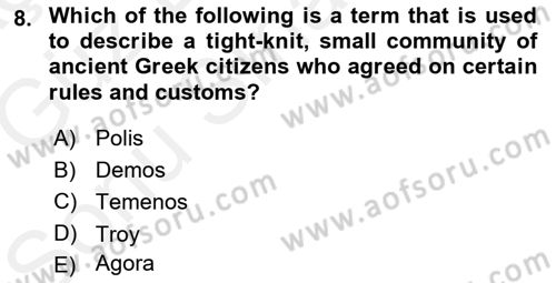 Introduction to World Civilization Dersi 2017 - 2018 Yılı (Final) Dönem Sonu Sınav Soruları 8. Soru