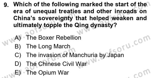 Introduction to World Civilization Dersi 2017 - 2018 Yılı (Final) Dönem Sonu Sınav Soruları 9. Soru