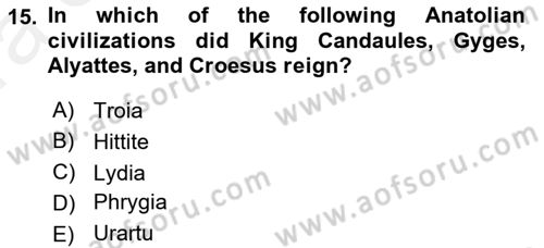 Introduction to World Civilization Dersi Ara Sınavı Deneme Sınav Soruları 15. Soru