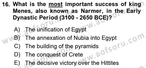 Introduction to World Civilization Dersi Ara Sınavı Deneme Sınav Soruları 16. Soru