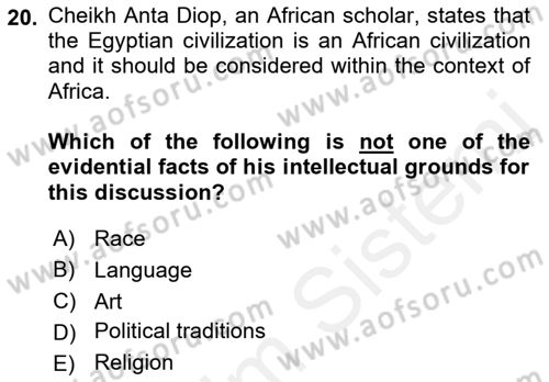 Introduction to World Civilization Dersi Ara Sınavı Deneme Sınav Soruları 20. Soru