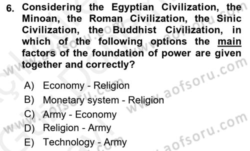 Introduction to World Civilization Dersi Ara Sınavı Deneme Sınav Soruları 6. Soru