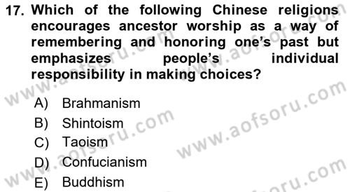 Introduction to World Civilization Dersi 2018 - 2019 Yılı (Final) Dönem Sonu Sınav Soruları 17. Soru