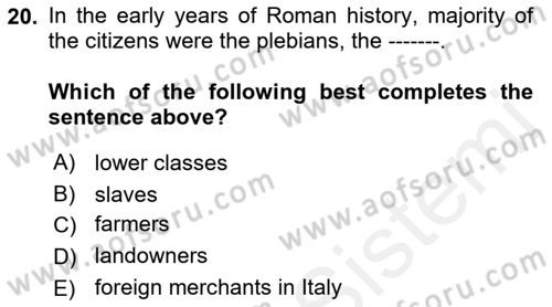 Introduction to World Civilization Dersi 2018 - 2019 Yılı (Final) Dönem Sonu Sınav Soruları 20. Soru