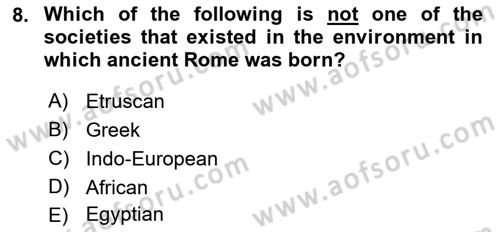 Introduction to World Civilization Dersi 2018 - 2019 Yılı (Final) Dönem Sonu Sınav Soruları 8. Soru