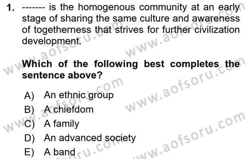 Introduction to World Civilization Dersi 2018 - 2019 Yılı Yaz Okulu Sınav Soruları 1. Soru