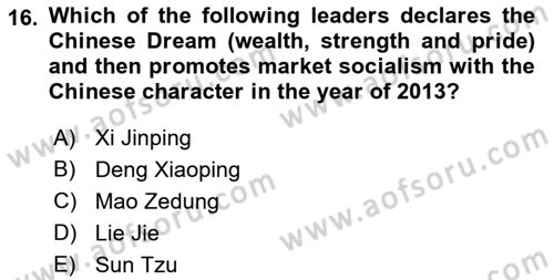 Introduction to World Civilization Dersi 2018 - 2019 Yılı Yaz Okulu Sınav Soruları 16. Soru