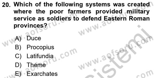 Introduction to World Civilization Dersi 2018 - 2019 Yılı Yaz Okulu Sınav Soruları 20. Soru