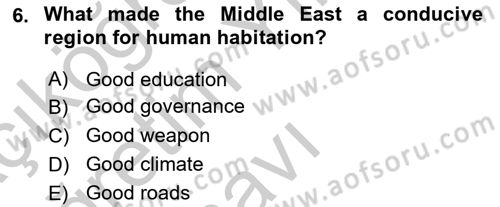 Introduction to World Civilization Dersi 2018 - 2019 Yılı Yaz Okulu Sınav Soruları 6. Soru